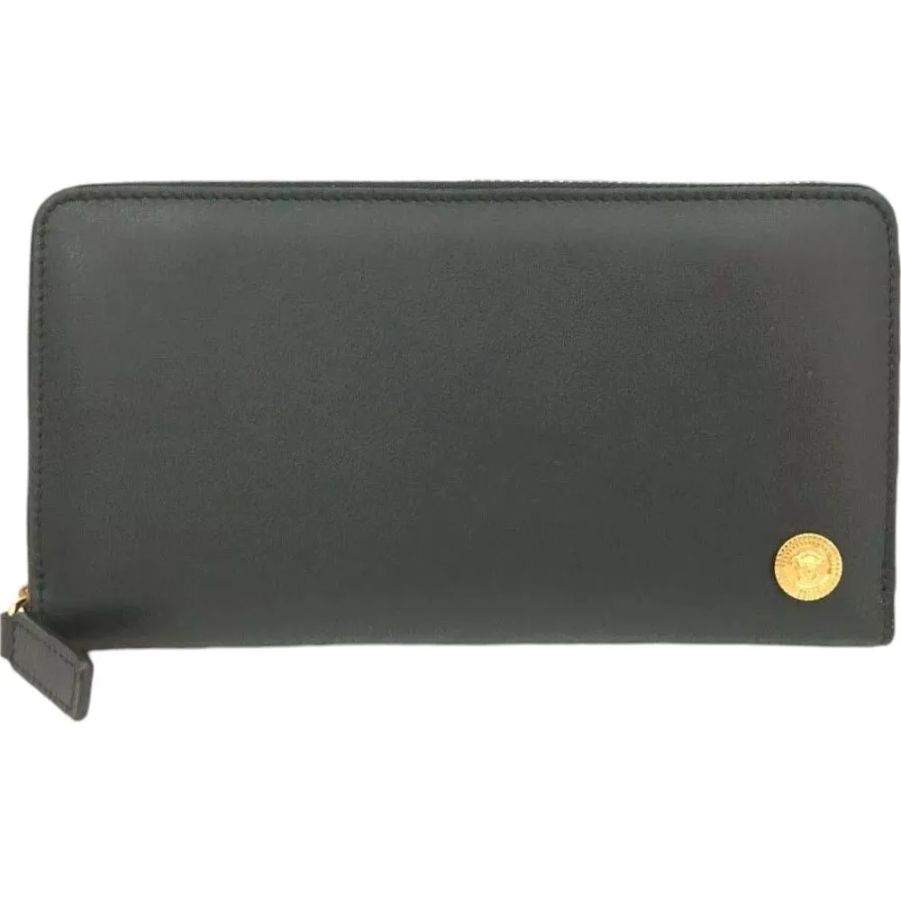 039252BB (X3) Versace Wallet Long Black Leather