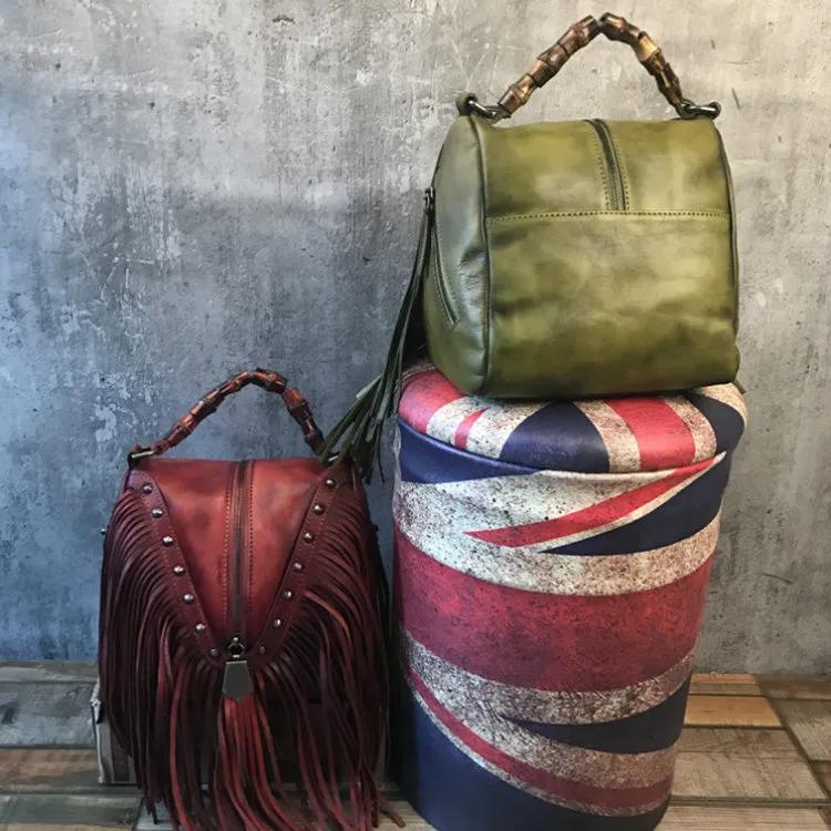 Black Leather Fringe Crossbody Purse For Women Vintage Boho Bags