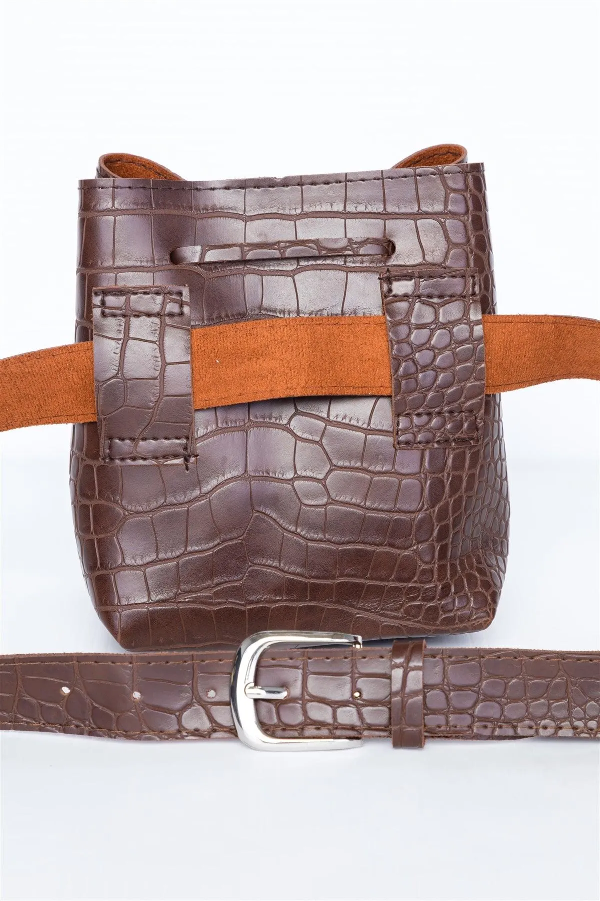 Brown Croc Effect Belt /4 Pieces