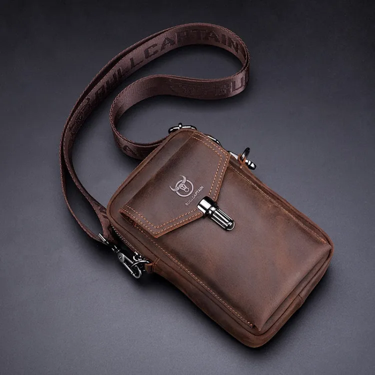 BULL CAPTAIN 076 Retro Leather Mobile Phone Waist Bag Men Leather Messenger Bag(Brown)