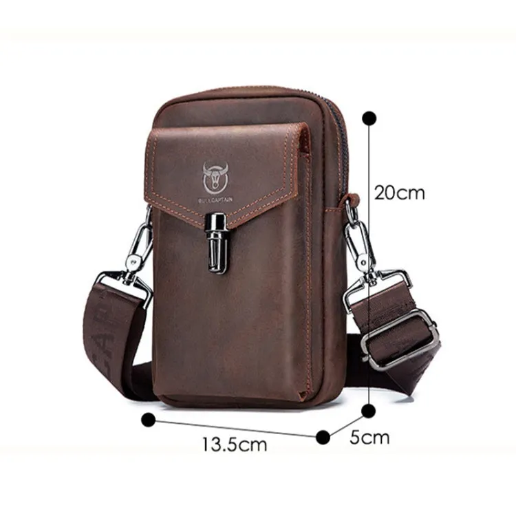 BULL CAPTAIN 076 Retro Leather Mobile Phone Waist Bag Men Leather Messenger Bag(Brown)