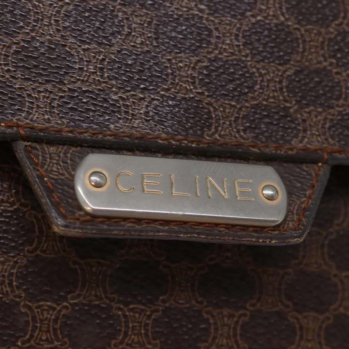 CELINE Macadam Canvas Clutch Bag PVC Brown Auth bs13995