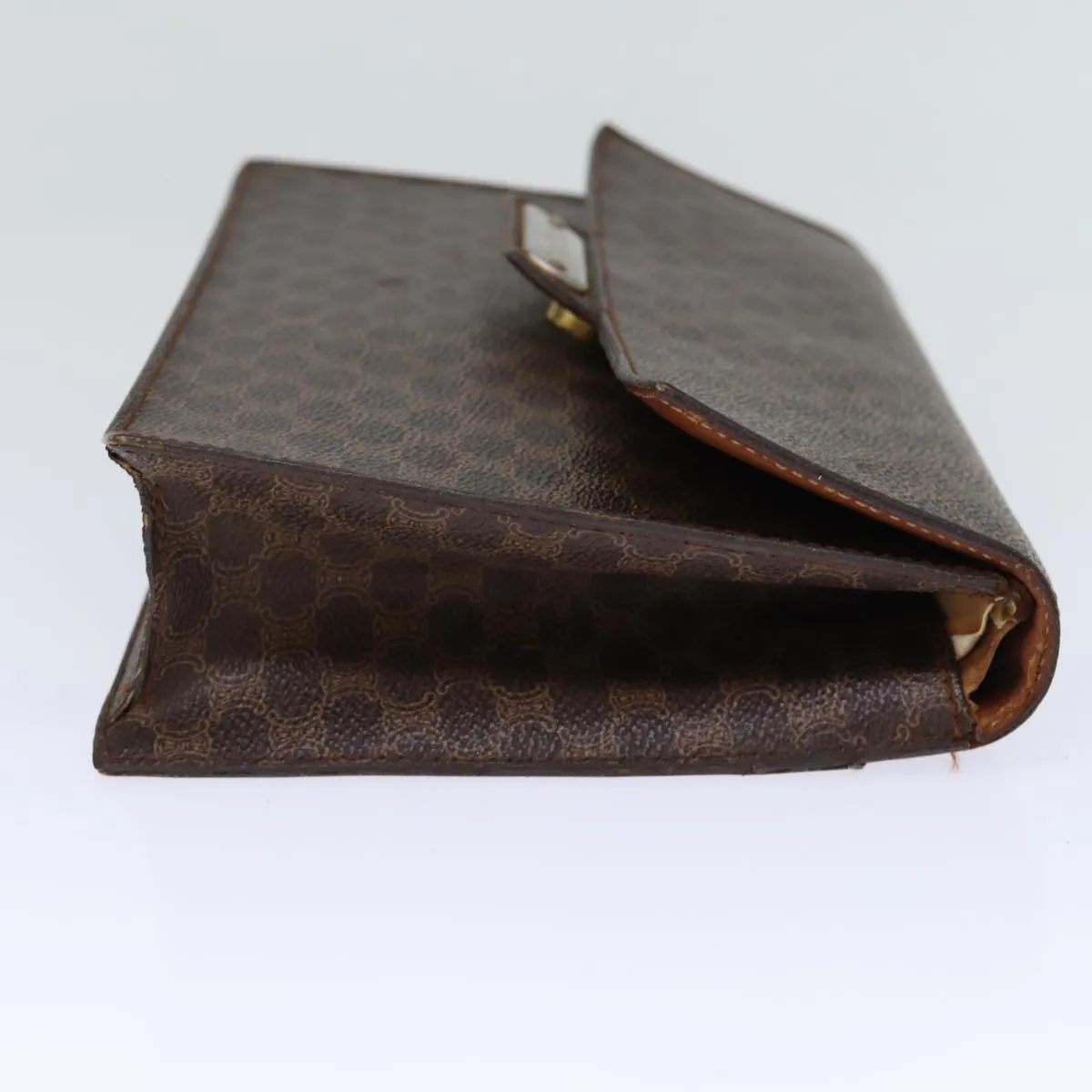 CELINE Macadam Canvas Clutch Bag PVC Brown Auth bs13995