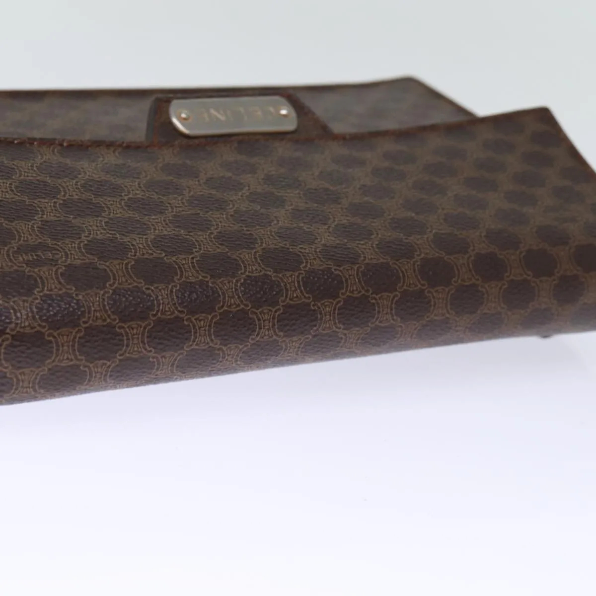 CELINE Macadam Canvas Clutch Bag PVC Brown Auth bs13995