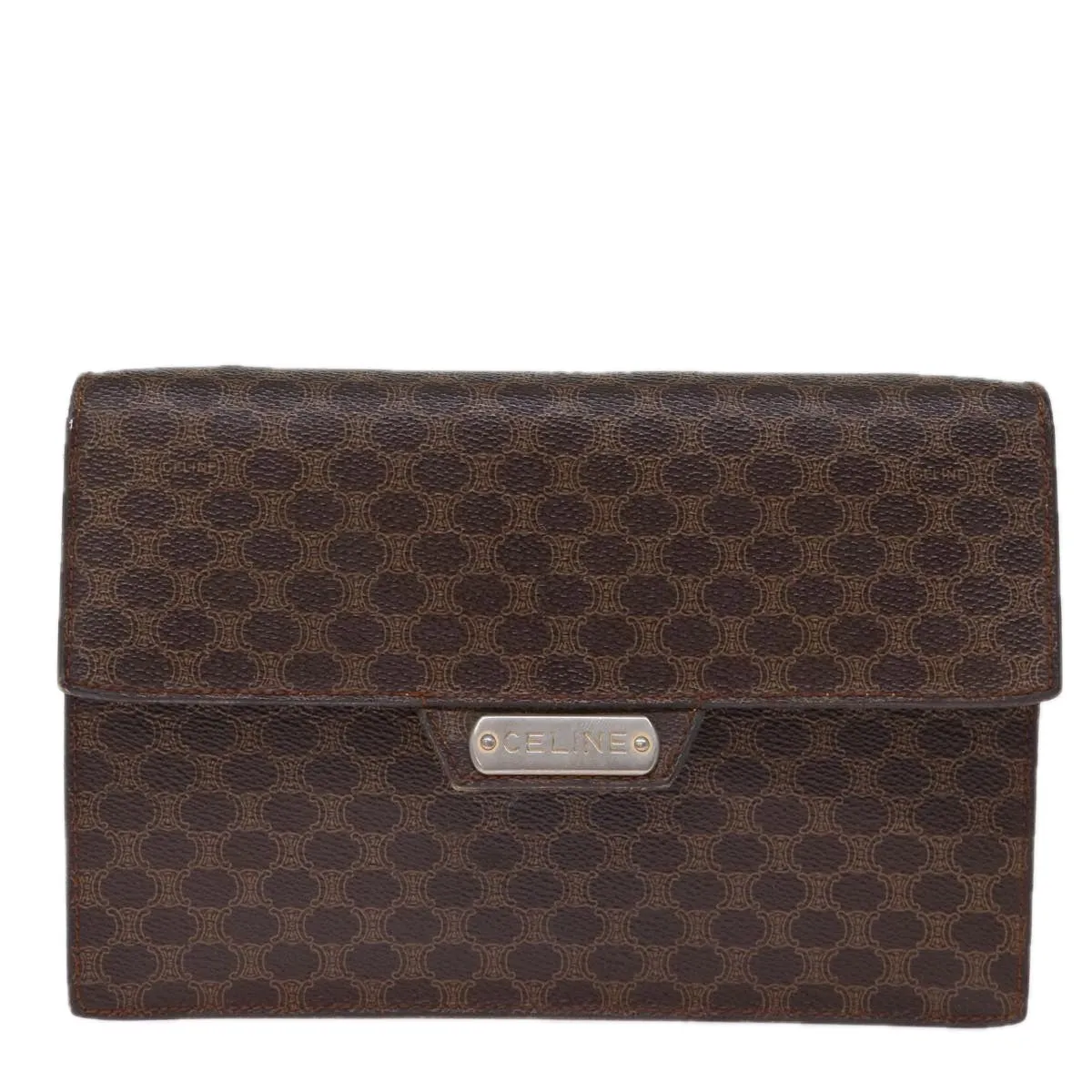 CELINE Macadam Canvas Clutch Bag PVC Brown Auth bs13995