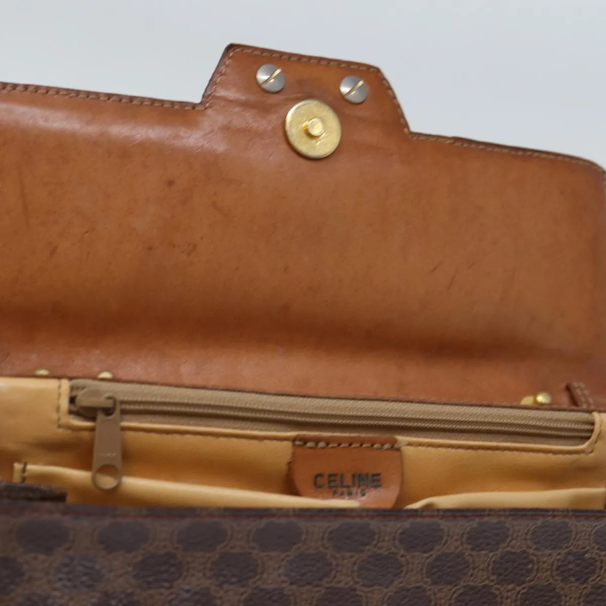CELINE Macadam Canvas Clutch Bag PVC Brown Auth bs13995
