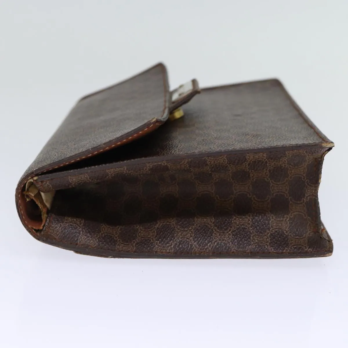 CELINE Macadam Canvas Clutch Bag PVC Brown Auth bs13995