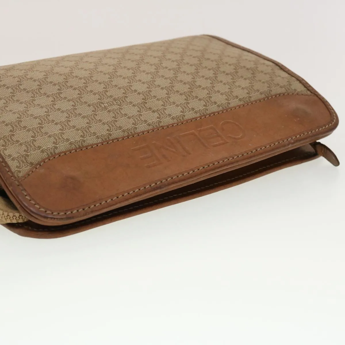 CELINE Macadam Canvas Clutch Bag PVC Leather Beige Auth 45077