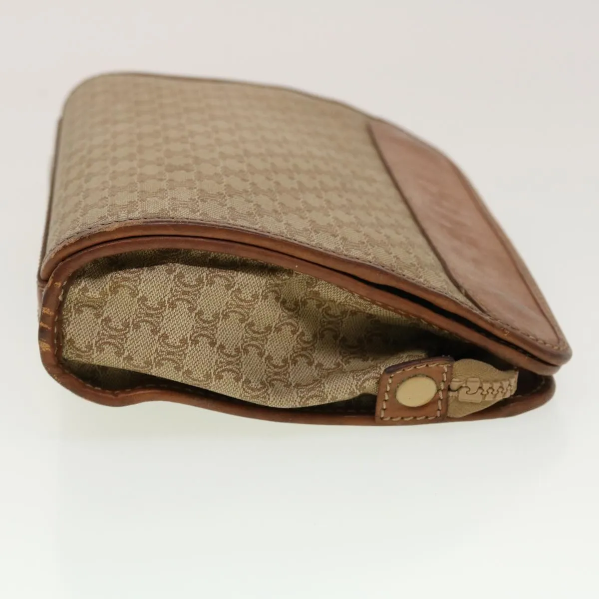 CELINE Macadam Canvas Clutch Bag PVC Leather Beige Auth 45077