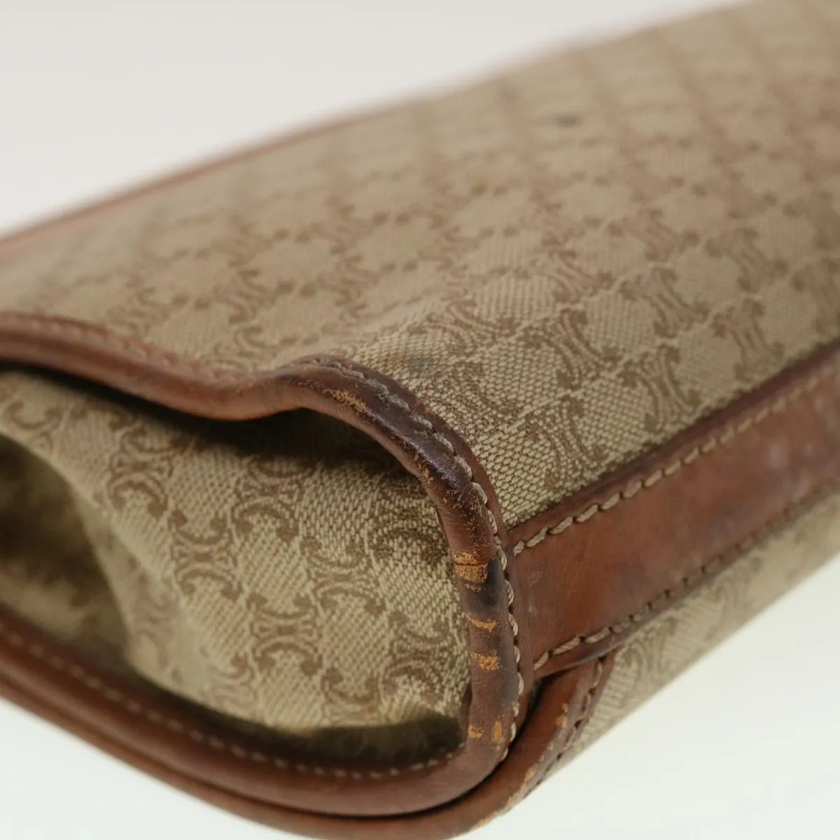 CELINE Macadam Canvas Clutch Bag PVC Leather Beige Auth 45077