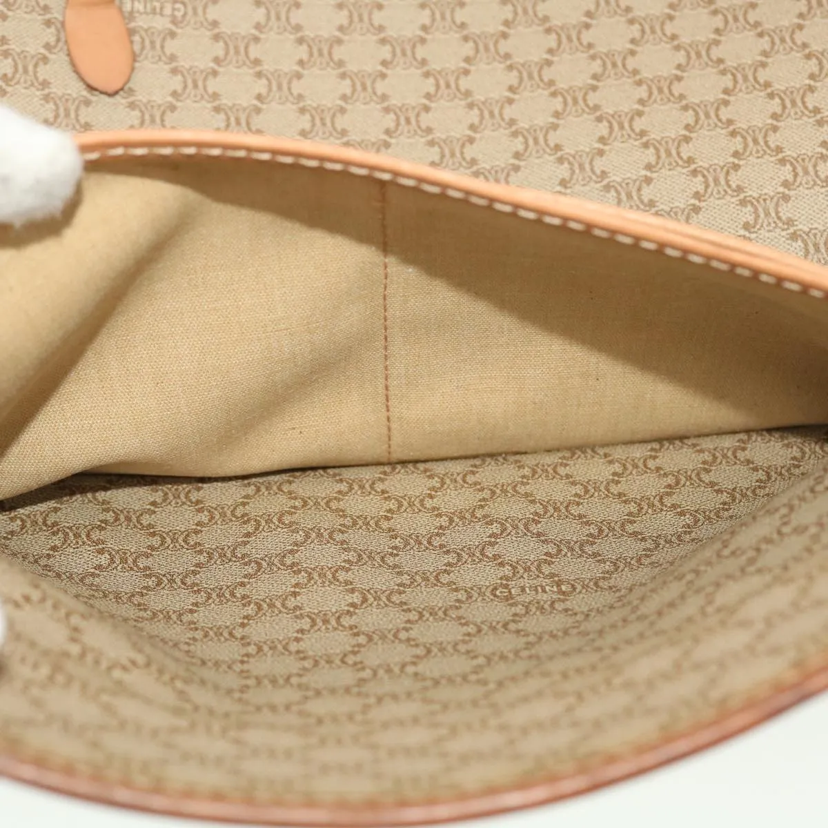 CELINE Macadam Canvas Clutch Bag PVC Leather Beige Auth 45077
