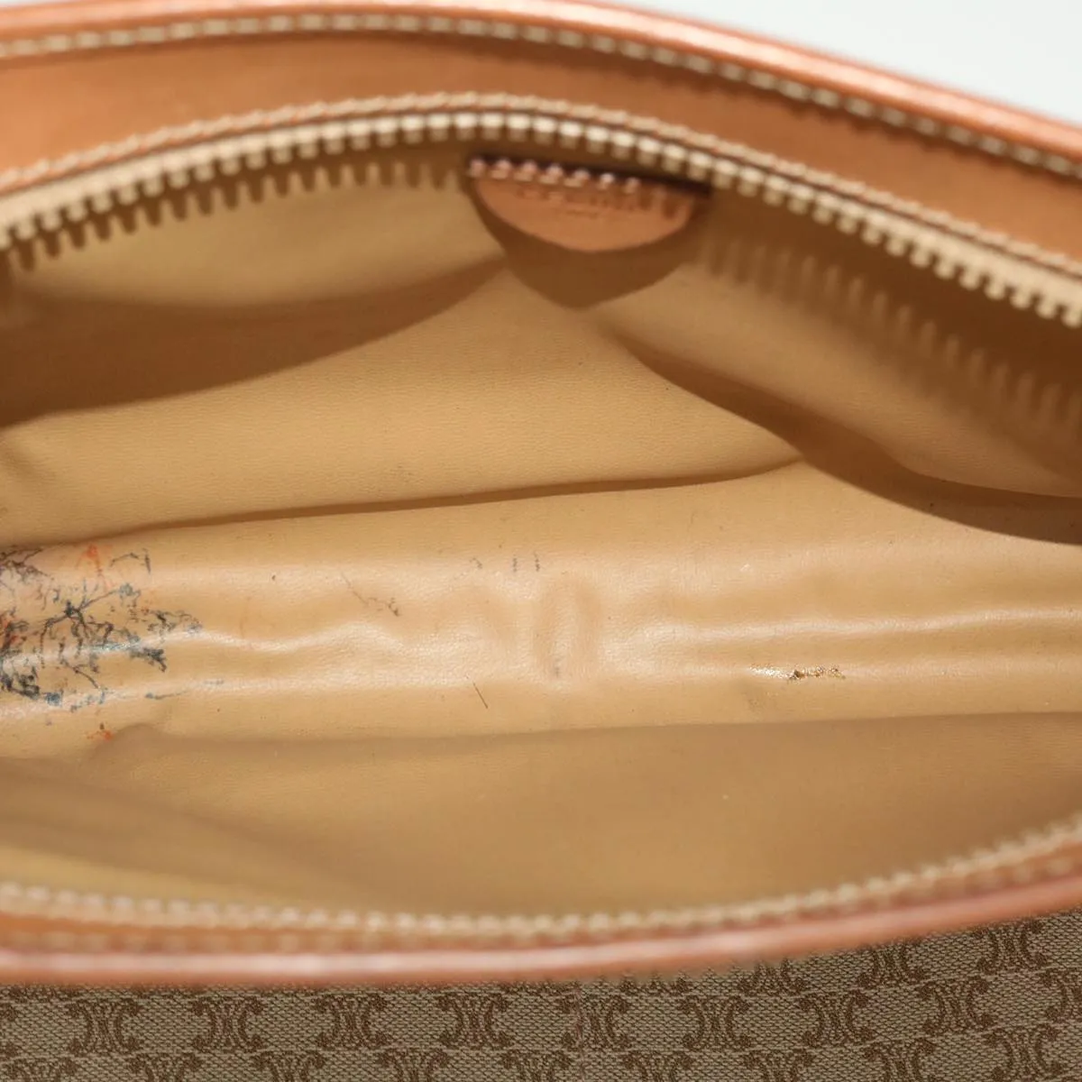 CELINE Macadam Canvas Clutch Bag PVC Leather Beige Auth 45077