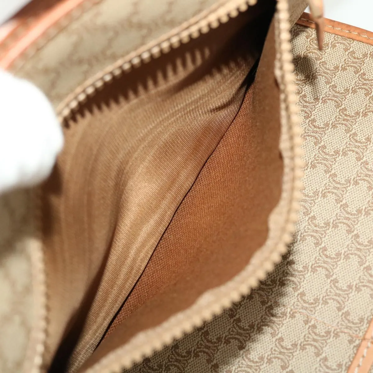 CELINE Macadam Canvas Clutch Bag PVC Leather Beige Auth 45077