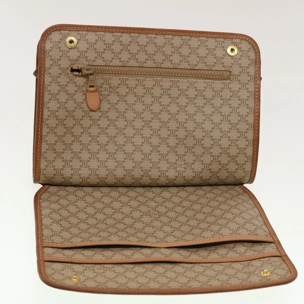 CELINE Macadam Canvas Clutch Bag PVC Leather Beige Auth 45077