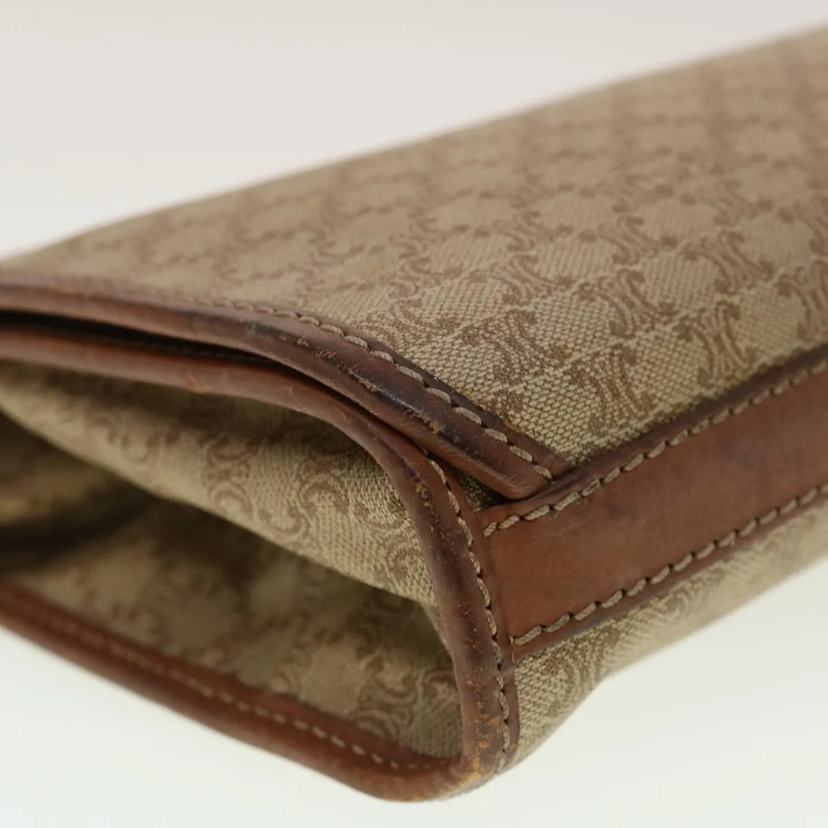 CELINE Macadam Canvas Clutch Bag PVC Leather Beige Auth 45077