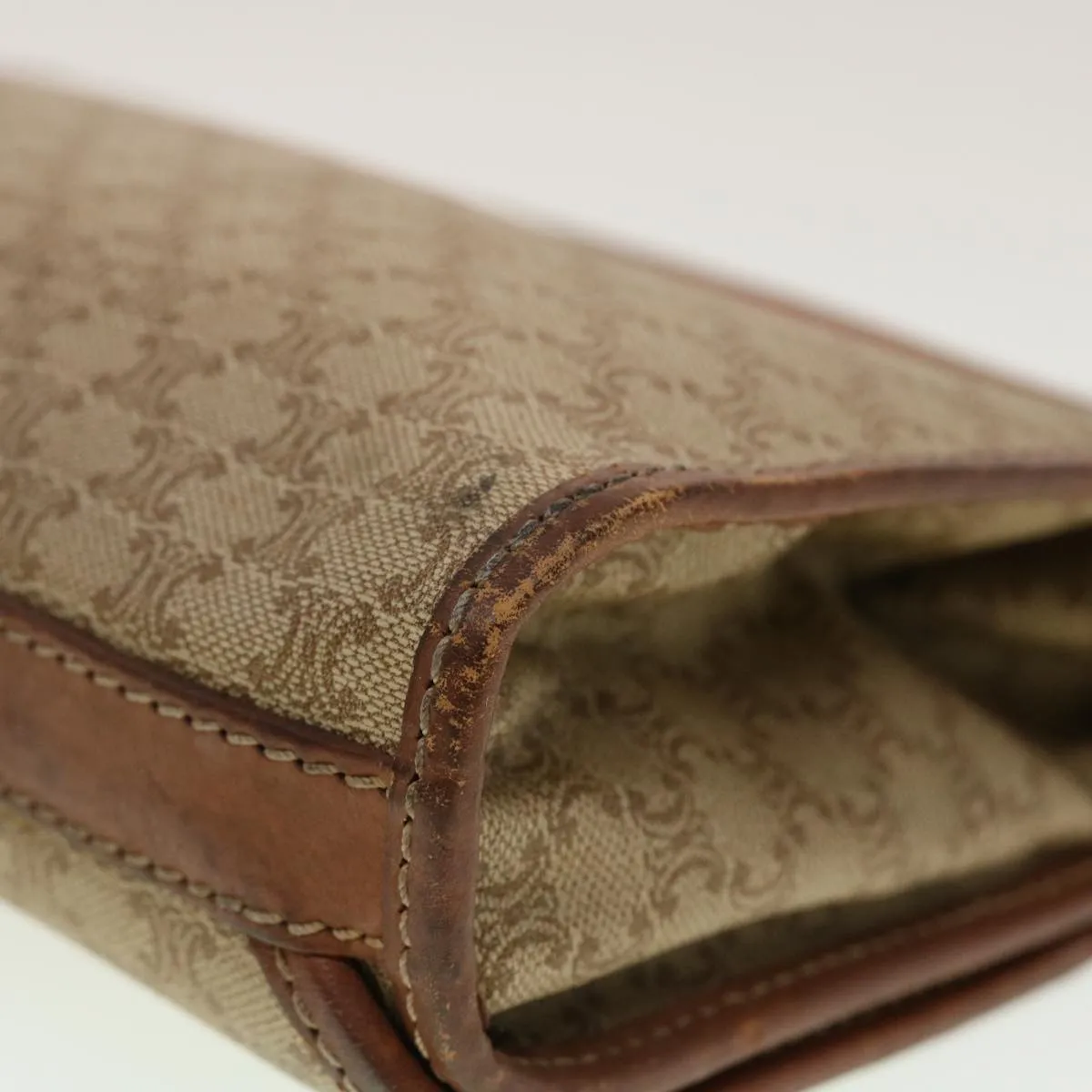 CELINE Macadam Canvas Clutch Bag PVC Leather Beige Auth 45077