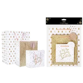 Christmas Design Gift Bags Pack of Three - Gold