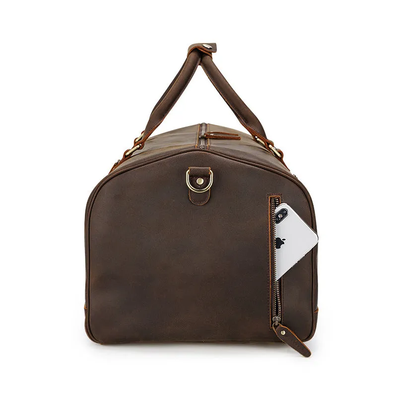 Crazy Horse Leather Duffle Bag Handmade Mens Leather Travel Bag Leather Tote Luggage Bag