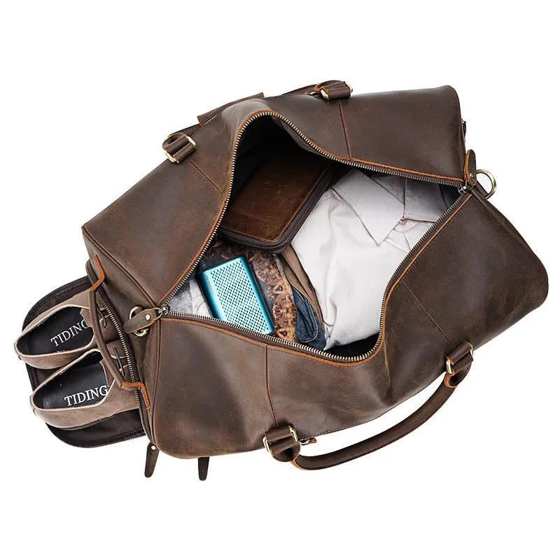 Crazy Horse Leather Duffle Bag Handmade Mens Leather Travel Bag Leather Tote Luggage Bag