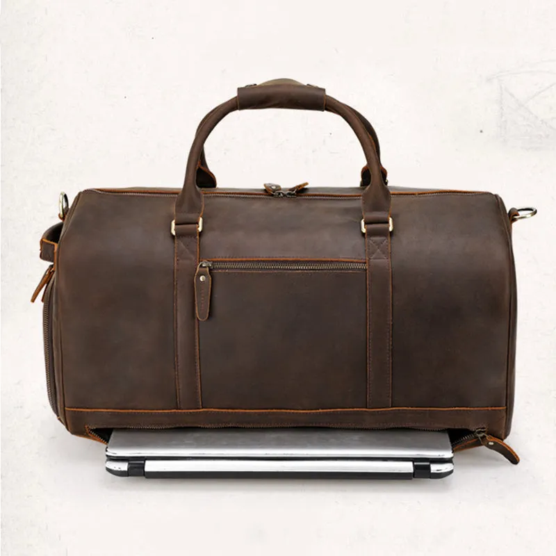 Crazy Horse Leather Duffle Bag Handmade Mens Leather Travel Bag Leather Tote Luggage Bag