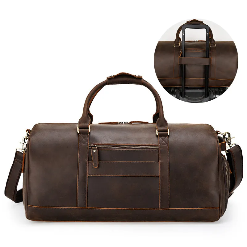Crazy Horse Leather Duffle Bag Handmade Mens Leather Travel Bag Leather Tote Luggage Bag