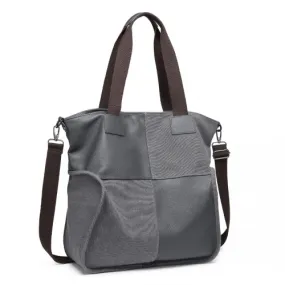 EH2221 - Kono Paneled Contrast Large Capacity Canvas Shoulder Bag in Grey - Durable & Stylish