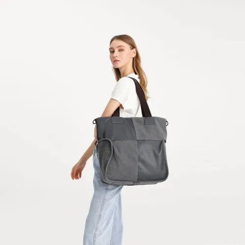 EH2221 - Kono Paneled Contrast Large Capacity Canvas Shoulder Bag in Grey - Durable & Stylish