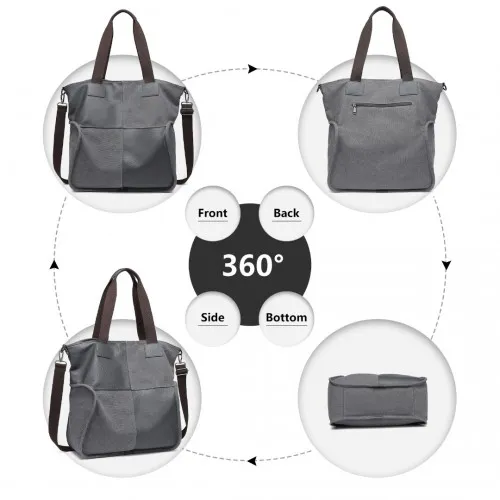 EH2221 - Kono Paneled Contrast Large Capacity Canvas Shoulder Bag in Grey - Durable & Stylish