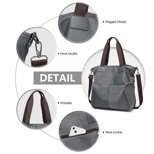 EH2221 - Kono Paneled Contrast Large Capacity Canvas Shoulder Bag in Grey - Durable & Stylish