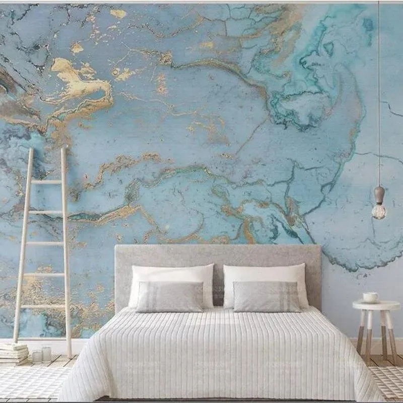 Fashion Wallpaper Mural Blue Gilding Texture Wallcovering (㎡)