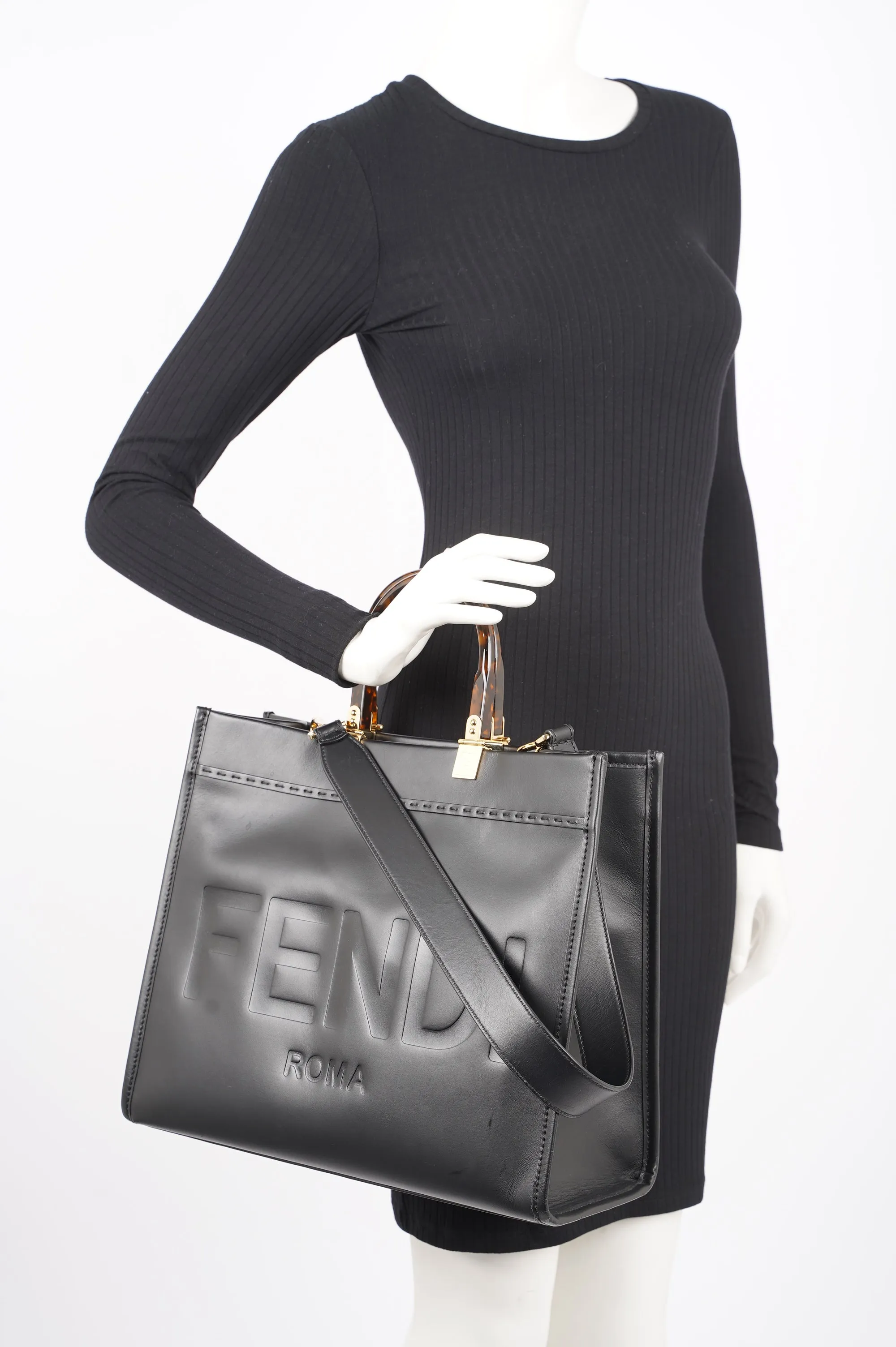 Fendi Womens Sunshine Shopping Bag Black Medium