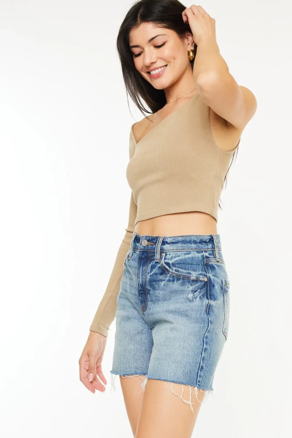 Full Size Raw Hem High Waist Denim Shorts