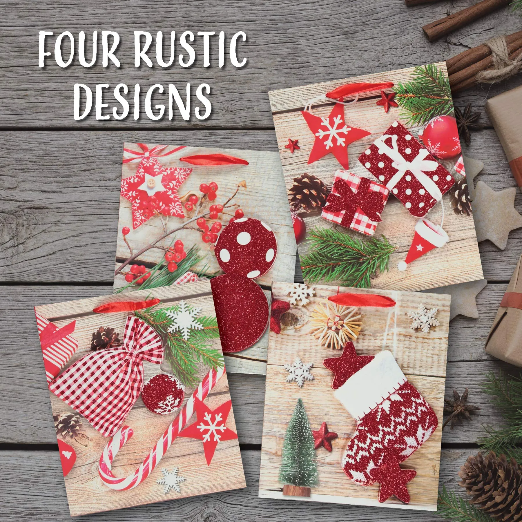 Gift Bags for Christmas - Quality Xmas Gift Bags for Gift Giving - Bulk Mega Pack of 12
