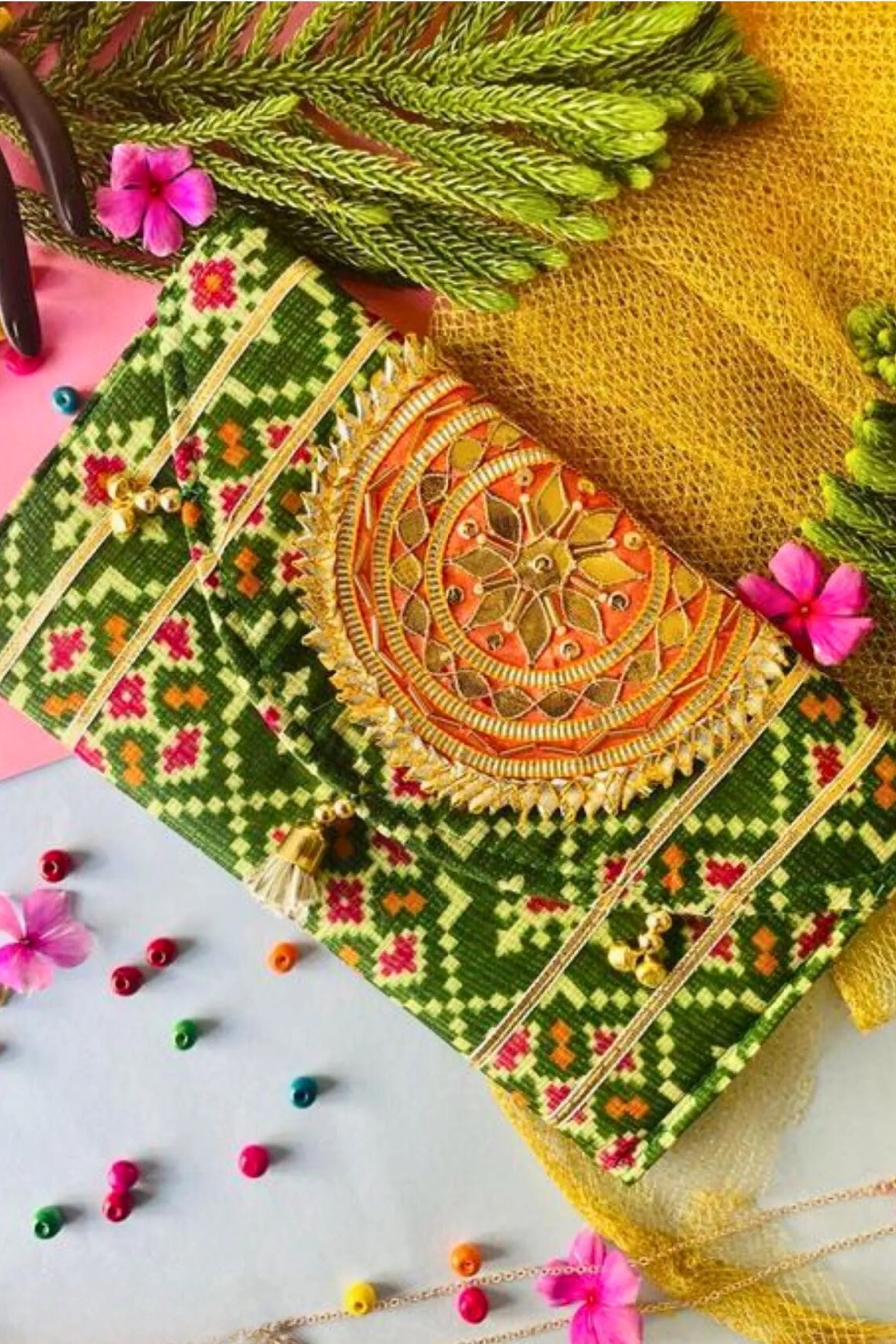 Hand-Embroidered Fabric Clutch Bag: Traditional for Special Festivities