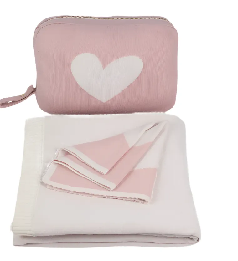 Heart Pink Pearl/ Ivory Blanket set