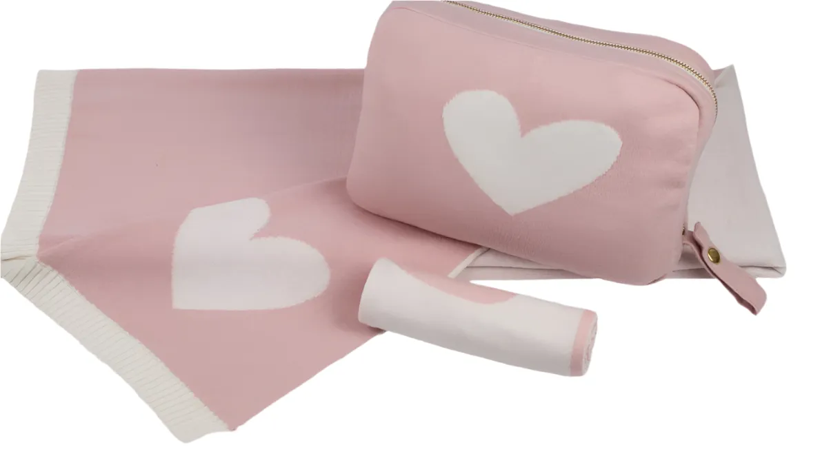 Heart Pink Pearl/ Ivory Blanket set
