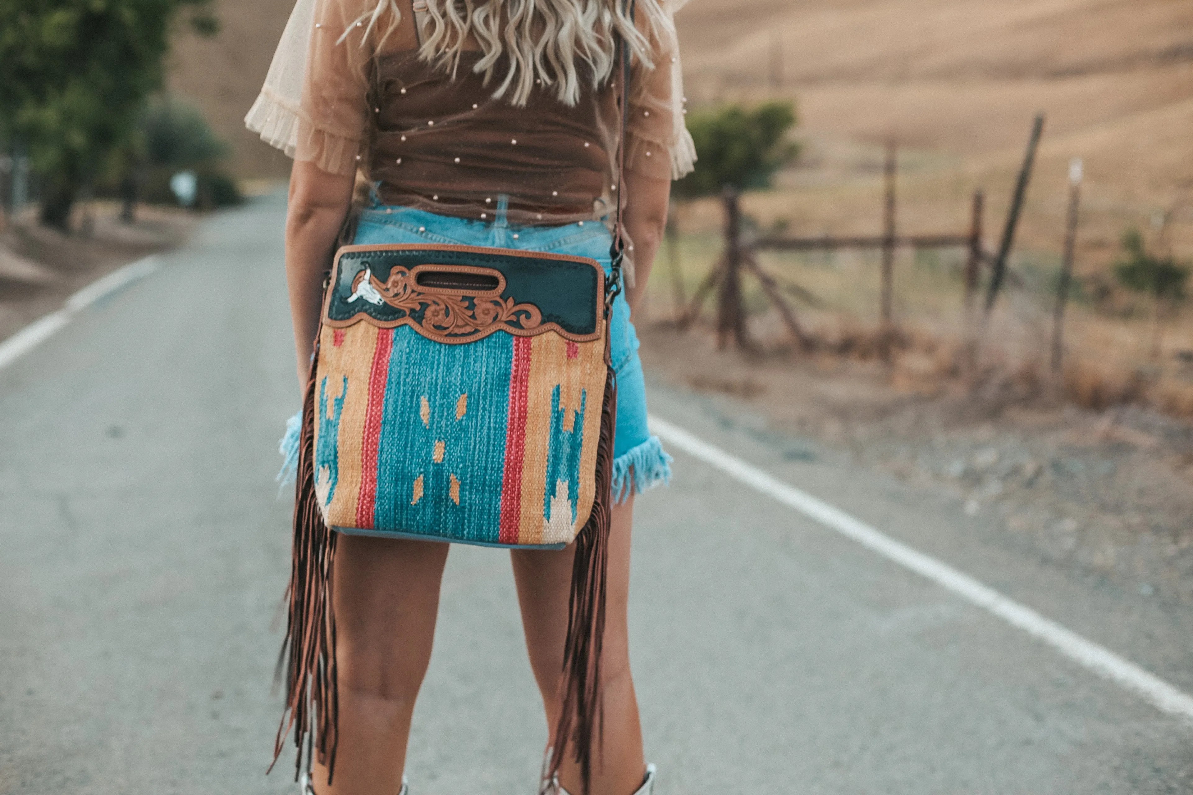 Jennie Hand Tooled Tribal Fringe Purse