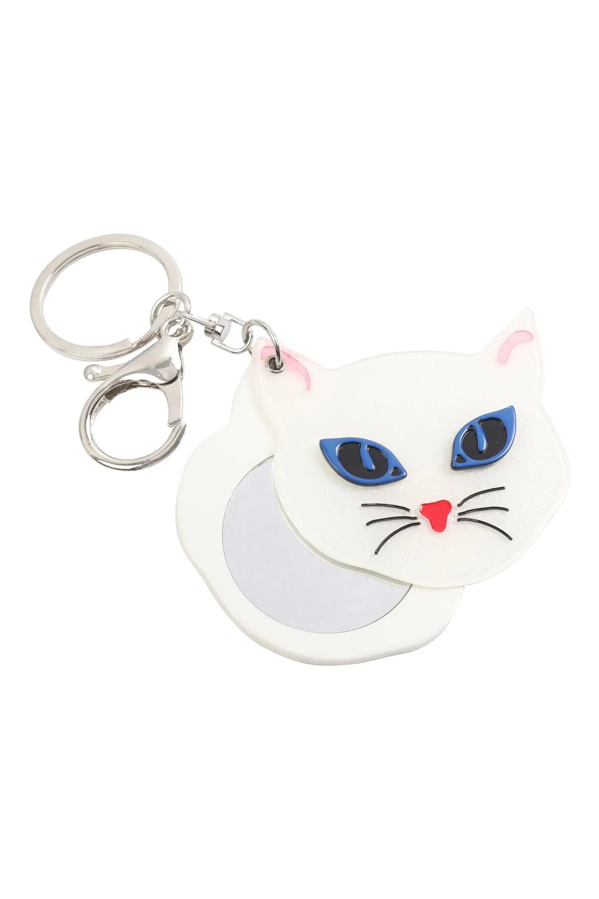 Kc417x031a - Gray and White Assorted Cat With Mirror Keychain