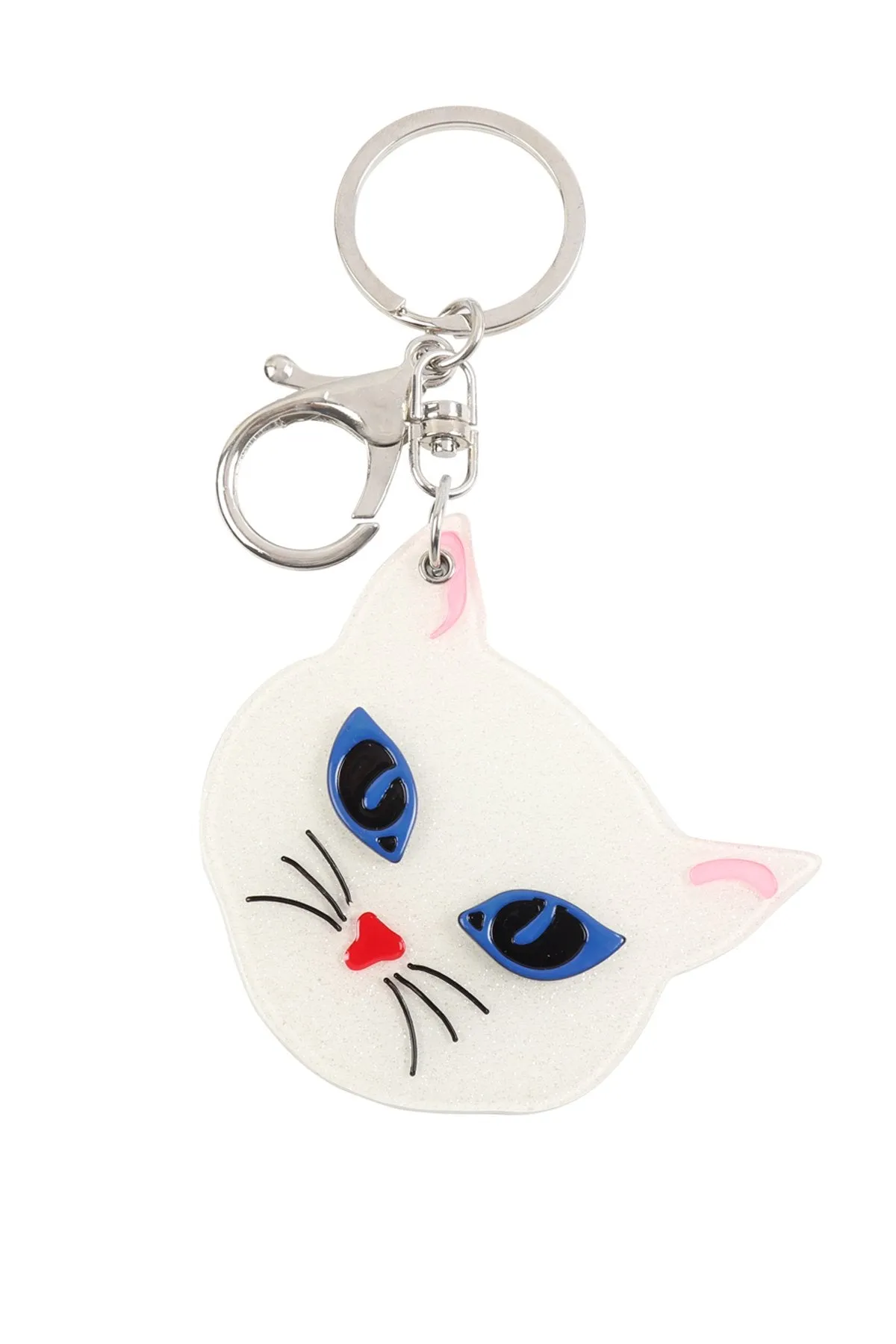 Kc417x031a - Gray and White Assorted Cat With Mirror Keychain