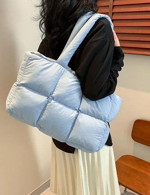 Ladies Puff Solid Color Padded Cloud Tote Bag SKAB4134