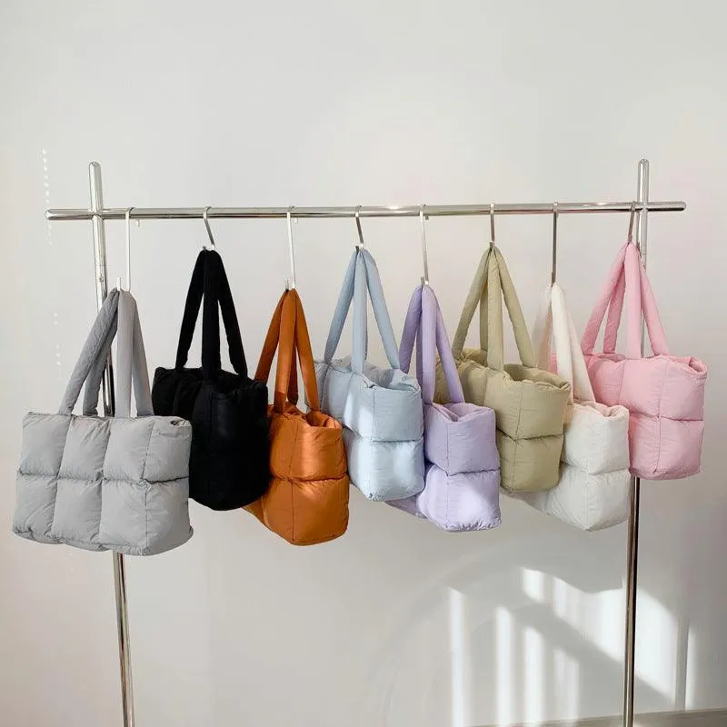 Ladies Puff Solid Color Padded Cloud Tote Bag SKAB4134
