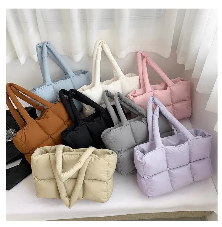 Ladies Puff Solid Color Padded Cloud Tote Bag SKAB4134