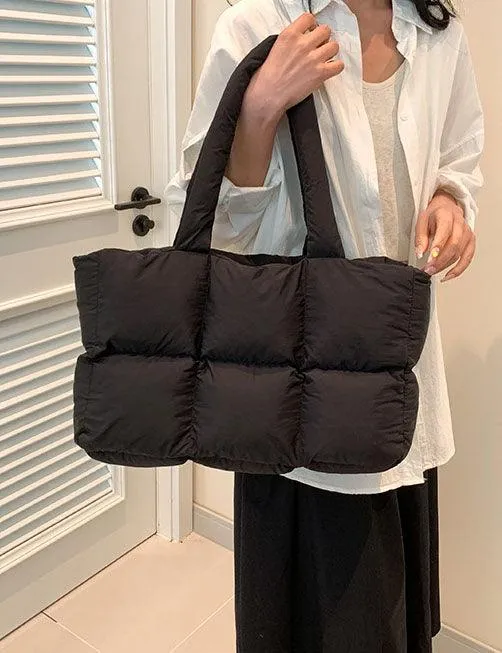 Ladies Puff Solid Color Padded Cloud Tote Bag SKAB4134