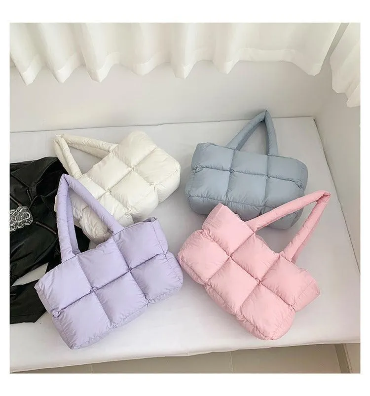 Ladies Puff Solid Color Padded Cloud Tote Bag SKAB4134