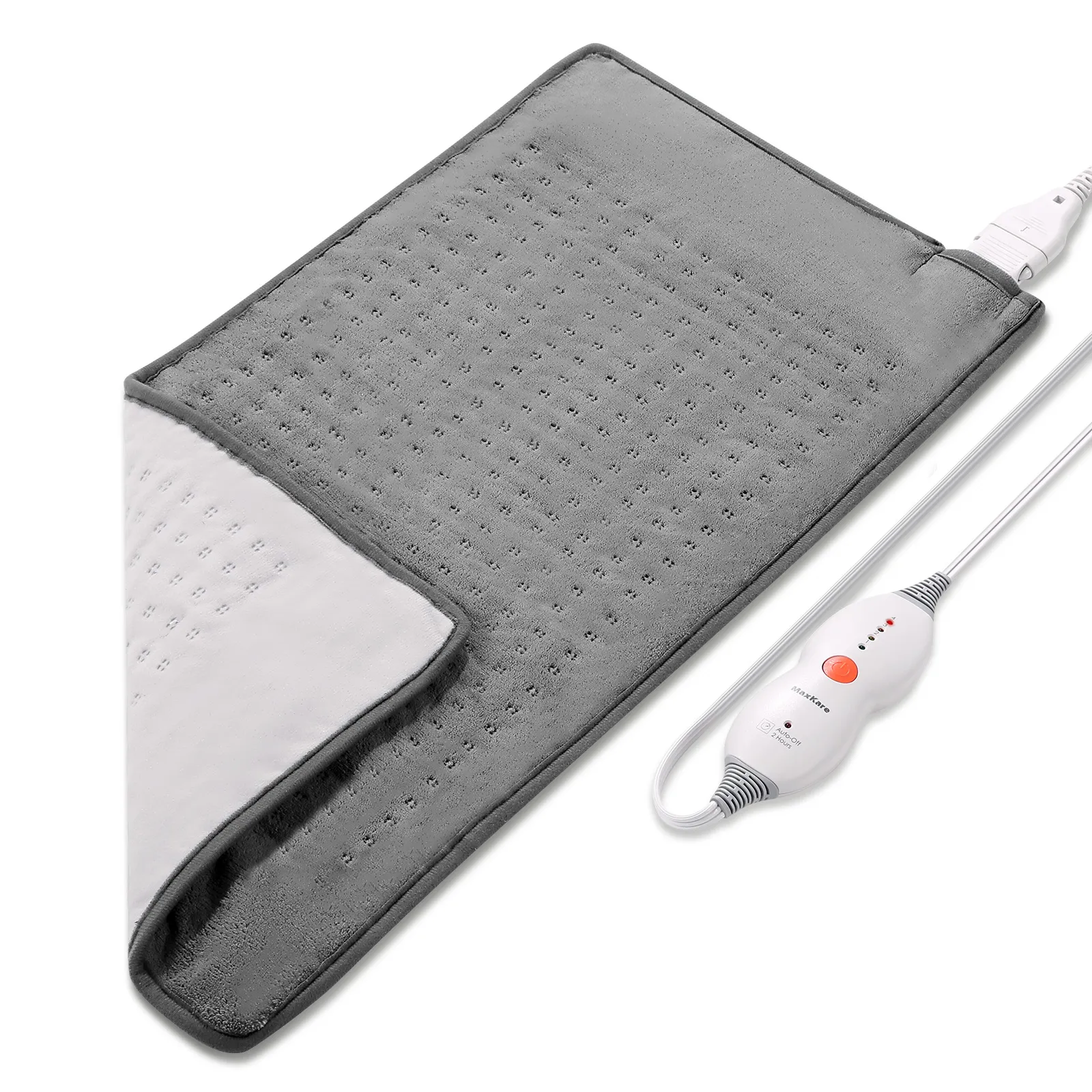 Large 12" x 24" Size Heating Pad with 3 Heat Settings and 2 Hour Auto shut off, Gray