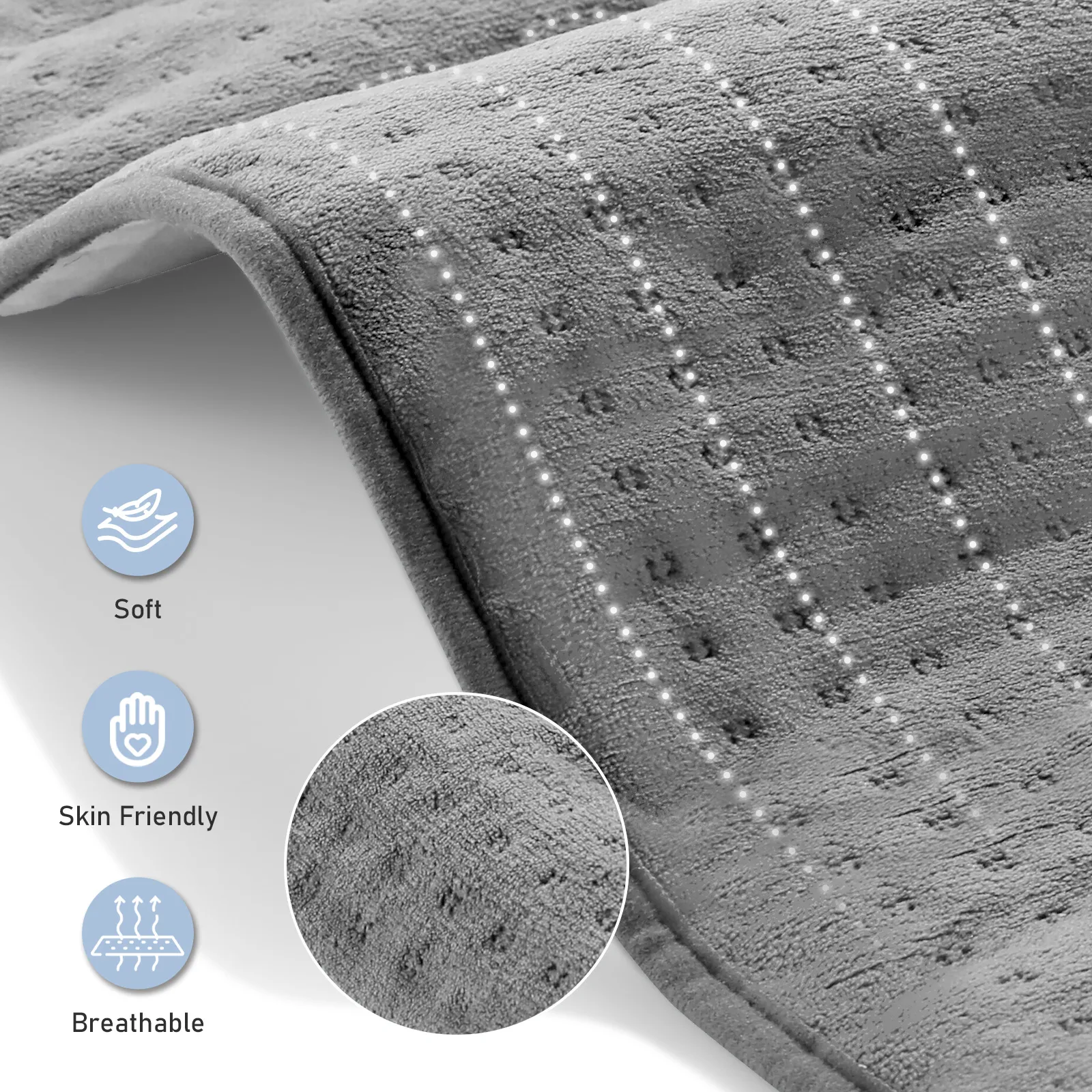 Large 12" x 24" Size Heating Pad with 3 Heat Settings and 2 Hour Auto shut off, Gray