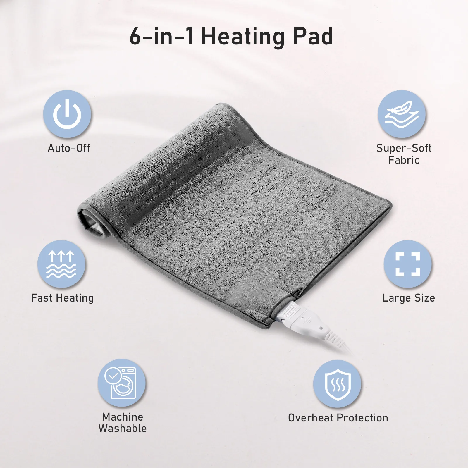 Large 12" x 24" Size Heating Pad with 3 Heat Settings and 2 Hour Auto shut off, Gray