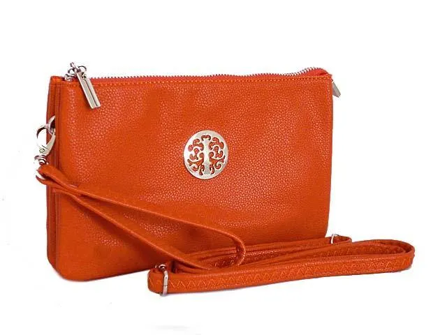 LARGE MULTI-COMPARTMENT CROSS-BODY PURSE BAG WITH WRIST AND LONG STRAPS - ORANGE