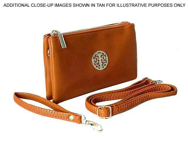 LARGE MULTI-COMPARTMENT CROSS-BODY PURSE BAG WITH WRIST AND LONG STRAPS - ORANGE