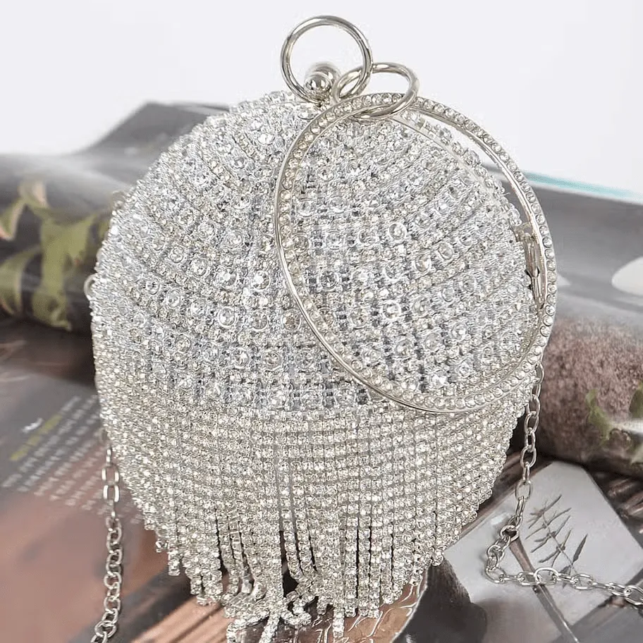 Londyn Round Rhinestone Fringe Bag